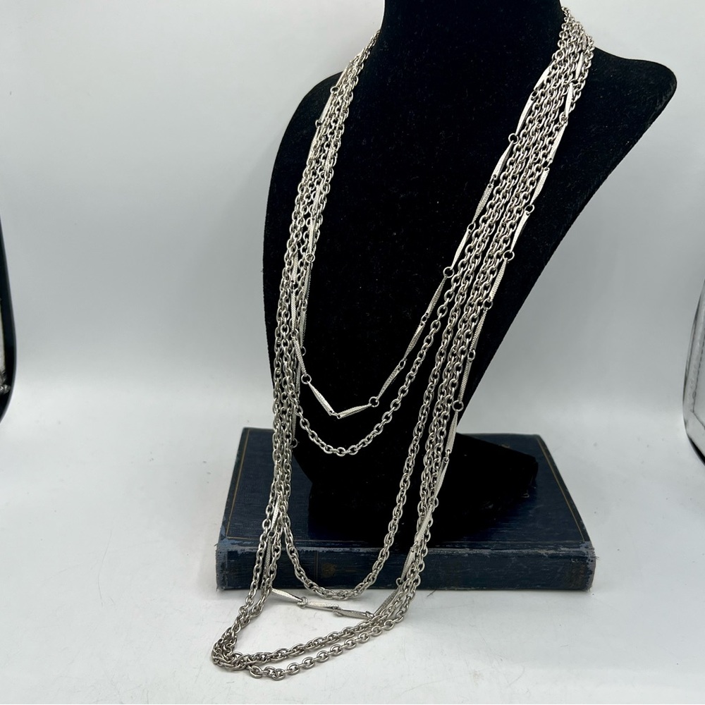 Vintage multi strand silver tone RMN statement necklace